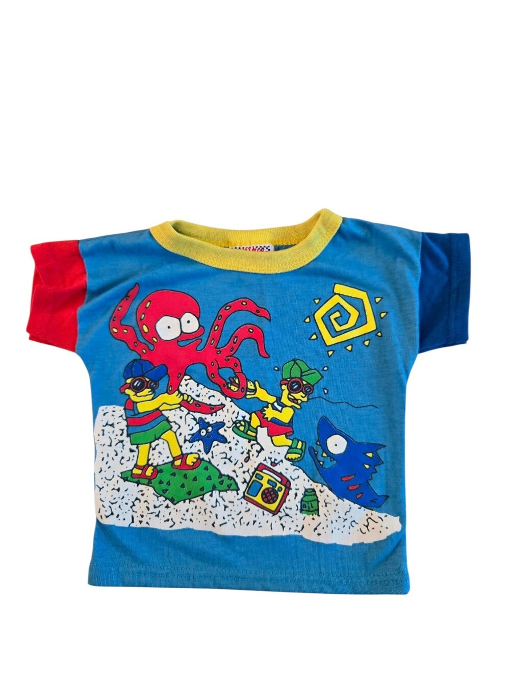 Vintage 1990s Lightning Bug Colorful Kids Beach Surf Octopus Graphic T-shirt
